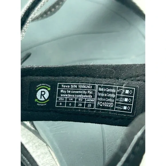 Teva Women's Black Grey Woven Strappy Adjustable Sandals Size 8 Comfort Walking - Picture 9 of 10